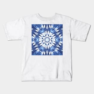 geometric snowflake pattern and design hexagonal kaleidoscopic style in shades of BLUE Kids T-Shirt